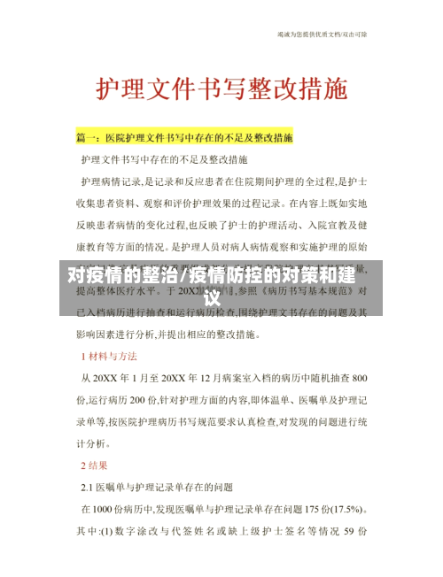 对疫情的整治/疫情防控的对策和建议