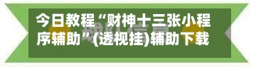 今日教程“财神十三张小程序辅助	”(透视挂)辅助下载教程-第2张图片