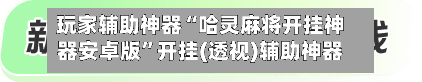 玩家辅助神器“哈灵麻将开挂神器安卓版”开挂(透视)辅助神器