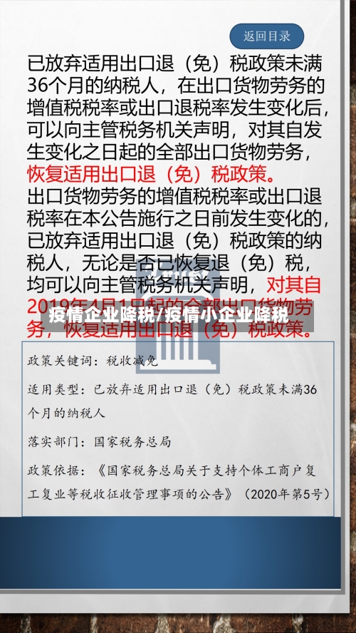 疫情企业降税/疫情小企业降税