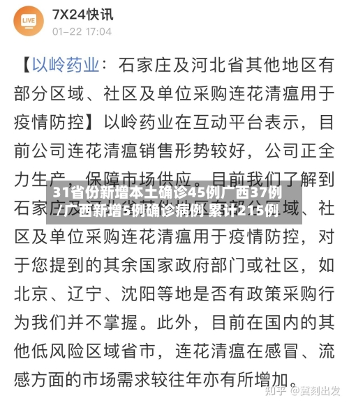 31省份新增本土确诊45例广西37例/广西新增5例确诊病例 累计215例